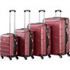 Zelsius Set di valigie 4 pezzi, rosso | Valigia rigida in ABS con chiusura a combinazione, 4 ruote e divisorio interno | Valigia a mano, set di valigie rigide 4 pezzi, trolley, valigia grande