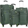 A1 FASHION GOODS Doppia valigia a 4 ruote, leggera, espandibile, lucchetto TSA, borsa da viaggio, banale, verde, Full Set Cabin+Medium+Large, Custodia morbida, bagaglio espandibile su ruote