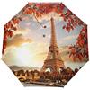 HMZXZ RXYY Torre Eiffel foglie rosse Parigi pieghevole ombrello aperto automatico per donne uomini ragazzi ragazze antivento compatto viaggio leggero ombrello pioggia