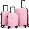R.Leone Valigia da 1 Fino a Set 4 Trolley Rigido grande, medio, bagaglio a mano e bagaglio EasyJet 45X36X20cm 4 ruote in ABS 9002 (Rosa Pastello, Set 3 Pezzi S M L)