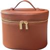 JAZD Beauty case per trucchi con divisorio organizer rimovibile, organizer da viaggio per cosmetici da donna, Marrone, Vanity Case Makeup Bag con manico superiore