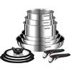 Tefal Ingenio Emotion - Set di 11 pentole in acciaio INOX, 16/18/20 cm, padelle 22/24/28 cm, 3 coperchi in vetro, 2 manici rimovibili