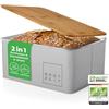 Lumaland Cuisine Cestino per il pane | Scatola per il pane in metallo con coperchio in bambù | Scatola per il pane rettangolare 30,5 x 23,5 x 14cm | 2in1 Cestino per il pane e tagliere [Grigio chiaro]