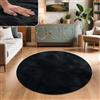 Paco Home Tappeto Salotto e Camera da Letto Moderno a Pelo Corto - Morbido, Lavabile, Antiscivolo, in Finta Pelliccia, Dimensione:Ø 120 cm tondo, Colore:Nero