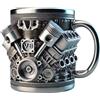 Generic Tazza creativa in acciaio inox con manico a forma di motore V8/V6, antiruggine, 425 ml, tazza da caffè per auto, per casa, ufficio, amanti 'auto, regalo in acciaio inox e resina