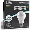 Eurocali 20x Lampadine LED E27 8,5W Opaca (806 lumen equivalenti a 60W) Forma Goccia A60 Luce Bianco Caldo 3000K Fascio Luminoso 200