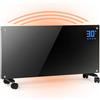 TRINITI Stufa Elettrica Basso Consumo Termostato, Potenza Regolabile, Elegante VETRO TEMPERATO, Display LED, Timer, Silenzioso, Sistema Protezione Sicurezza Multiplo, Ruote + Montaggio a Parete, BLACK