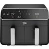 BEKO FRL5388B - Friggitrice ad Aria Doppio Cestello 8,5L, Air Fryer Tecnologia Match Cook, Temperatura Regolabile e Display Digitale, Accessori Lavabili in Lavastavoglie, Elettrodomestici Cucina 2400W