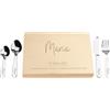 LAUBLUST Posate per bambini con incisione del nome e scatola regalo in legno personalizzata - Regalo personalizzato per ragazzi e ragazze | 4 pezzi - Posate in acciaio inox (Liri)