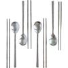 cozymomdeco Set composto da cucchiaio e bacchette coreani in acciaio INOX martellato lucido, realizzato in Corea, idea regalo per la mamma (4 set)