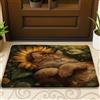 Generic Zerbino nero anteriore con gatto siberiano primaverile per ingresso esterno interno 63 x 43 cm, zerbino ultra sottile per esterni con foglie di girasole e gattino, con stampa di piccole piante