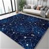 Generic Tappeto Costellazioni Cielo Stellato Fantasia Soggiorno Antiscivolo Lavabile Pelo Corto Effetto Stampato Blu navy Argento Bianco estivo, rilassante, fondo per cucina, soggiorno 160x230