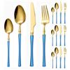 Royal Shang Youpin Manico in Vita Piccola Cucina Posate in Acciaio Inossidabile Stoviglie Posate Coltelli Forchette Cucchiai Set Coltello Da Bistecca Per La Casa Cucchiaio Da Dessert (Oro Blu,16 pezzi)