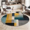 Generic Tappeto Rotondo Stile Minimalista Moderno Salotto, Tappeto Stampa Geometria Blocchi Di Colore Morbido Antiscivolo, Tappeti Giallo Flanella pelo corto, per Interno Bambini Cameretta Cucina 120cm