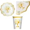Dream' s Party Set 40 pezzi - Kit Coordinato tavola PRIMA COMUNIONE Holy con stampa Calice e fiori - Colore Crema, Bianco e Oro lucido - decoro buffet feste - 12 piatti + 12 Bicchieri + 16 tovaglioli