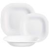 Luminarc Carine - Servizio da tavola quadrato in vetro opale, 18 pezzi, set da tavola (18 pezzi, bianco)