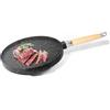 NAMAI - Bistecchiera Antiaderente Pietra, 32CM, Alluminio Pressofuso, Adatta In Lavastoviglie, Lati Grill e Liscio, Padella Manico Removibile in Legno, No Induzione, Made In Italy