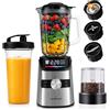 LEHMANN Frullatore Elettrico in Vetro 1,7 L, 10 Velocità, Pulse e 3 Programmi: Smoothie, Tritaghiaccio, Milkshake, Parti Lavabili in Lavastoviglie, Bottiglia Portatile e Macinino, 1400 W, Argento