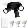 Philips Hue Pongee Lampada faretti da soffitto (Nero) - Luce da bianca calda a bianca fredda - Incl. Hue Interruttore Dimmer - Faretto da soffitto 3 punti luce - GU10 - Hue White Ambiance
