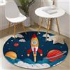 Generic Tappeto Rotondo 90 Cm Lavabile Con Spazio Razzo Pianeta - Extra Morbido Colore Blu Ideale Per Camera Da Letto Soggiorno Sala Da Pranzo O Cameretta Dei Bambini