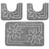 PARAMAISON Tappeti Bagno 3 Pezzi, Coordinati Design Fiori Morbido Antiscivolo Pelo Corto | Grigio