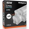 Eurocali 4x Plafoniere LED a Tubo 48W 150cm Impermeabili IP65 5760 lumen Luce Bianco Freddo 6500K - Fascio Luminoso 120°