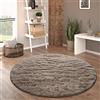 Paco Home Tappeto Salotto Pelo Lungo Rotondo Shaggy Moderno Pelo Lungo Finta Pelliccia Morbido Monocolore, Dimensione:Ø 120 cm tondo, Colore:Taupe