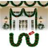 UISEBRT Ghirlanda natalizia artificiale con 24 fiocchi rossi, ghirlanda decorativa per albero di Natale, accessori per feste, giardino, matrimoni, camino, scale, verde, 8 m