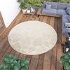 TAPISO Viera Tappeto Salotto Esterno Rotondo Pelo Corto Outdoor Indoor Effetto 3D Floreale Foglie Crema Beige Oeko-tex Terrazza Balcone Sala Camera Soggiorno 160 x 160 cm