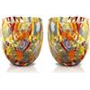 MAZZEGA ART & DESIGN - 2 Bicchieri da Acqua Classic in Vetro Soffiati e Lavorati a Mano con Murrine di Murano, linea "I Colori di Murano" 320 ml. Made in Italy (AMBRA, 2)