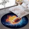 Generico Tappeto Rotondo Fantasy Sport Rugby Fiamma, Blu Scuro Antiscivolo Morbido Tappeti a pelo basso Per Soggiorno Camera Da Letto Cucina Divano - 90 x 90 cm Lavabile Tappeto