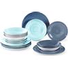 Il Gruppone Passione Casa Set 18 Piatti, 6 Coperti Completi in Porcellana - Servizio Tavola Moderno 6 Persone: Piani Ø27 cm, Fondi Ø20 e Dessert Ø19 - Certificazione Contatto Alimentare per Microonde e Lavastoviglie - Acqua