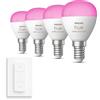 Philips Hue Pacchetto vantaggio - E14 - con 4 Lampadine LED a Sfera - Luce bianca e colorata - Incl. Hue Interruttore Dimmer - Hue White and Color Ambiance