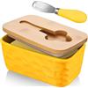 CCHONG Porta Formaggio da Frigorifero, Porta Burro da Frigorifero, Formaggiera da Frigo, Portaburro da Frigo, Burriera in Vetro Ceramica Bianca con Coperchio in Bambù Burriera in Porcellana (Gialla)