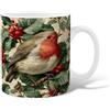 Generic Tazza da caffè in ceramica con pettirosso, stile vintage, con agrifoglio, bacche di agrifoglio, idea regalo per amici, familiari, colleghi, amanti, anziani, anziani, 425,2 g