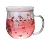 Glakyur Sakura Tazza in vetro con infusore per tè, filtro e coperchio, fiori di ciliegio, tazza di fiori da tè, 300 ml, bicchieri da bere