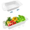 MineSign Confezione da 2 scolapasta estensibili da mettere sopra il lavello, per frutta e verdura, cestello regolabile, scolapasta per lavello da cucina (bianco)
