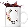Planetee Tazza Cinzia con lettera fiorita per un'idea regalo originale. Tazza de 325 ml ideale per caffè e tè