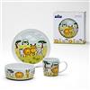 VAN WELL Safari - Servizio di stoviglie per bambini, 3 pezzi, in porcellana, motivo: animali, con bicchiere, ciotola e piatto, ideale come regalo
