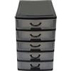 Virsus Cassettiera a Torre Multiuso 7134, misura 16x22x25cm, set 5 cassetti trasparenti con maniglia, organizer salvaspazio per piccoli oggetti, ufficio, camera da letto, scrivania (Nero)