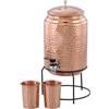 Lalit Kishori Dispenser d'acqua in rame martellato, 5 litri, per benefici ayurvedici per la salute, con 2 bicchieri di rame (300 ml) e supporto