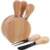 Hemobllo Set di Coltelli da Formaggio in Acciaio Inossidabile con Manici in Legno e Base in Quercia, per Serate Festive e Degustazioni di Vino