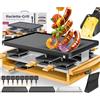 KESSER® Griglia per raclette con pietra naturale, piastra per grigliare griglia da tavolo per 8 persone, griglia elettrica per raclette con piastra antiaderente, 8 pentole e spatola di legno 1200W