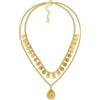 VLNET | Collana Vestopazzo 2 fili in ottone riciclato | pendenti monete | Lunghezza collana 44 + 6,5 cm. | Lavorazione artigianale