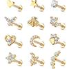 JeweBella JewBella 12 Pezzi 16G Cartilagine Helix Orecchini per Donna Uomo Acciaio Chirurgico Filettato Internamente CZ Luna Cuore Stella Foglia Labret Monroe Naso Stud Piercing Conch Trago Helix Argento/Oro