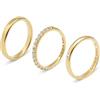 SINGULARU - Pack 3 Anelli Choices. Ottone con Finitura Placcata Oro 18 Kt Lucida e Zirconi. Combinabili. Taglia 18