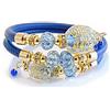 Venezia Classica - Bracciale da Donna con perle in Vetro di Murano Originale e vera pelle Toscana, Collezione Diana, modello Contrarie con foglia in oro 24kt, Made in Italy certificato (Blu)