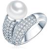 Valero Pearls Anello da Donna in Argento Sterling 925 con rodio con Perle coltivate d'acqua dolce bianco e Zircone bianco Taglia 16 60201416