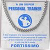 Bramart Collana Cubana Uomo Personal Trainer idea regalo compleanno - Idee Regali per lui Natale Festa del papà - Attrezzi fitness Personal Trainer - Cofanetto con DEDICA incluso (Personal Trainer - Argento)