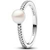 PANDORA Timeless Anello, in argento Sterling con perla coltivata d'acqua dolce trattata bianca e zirconia cubica trasparente, 56